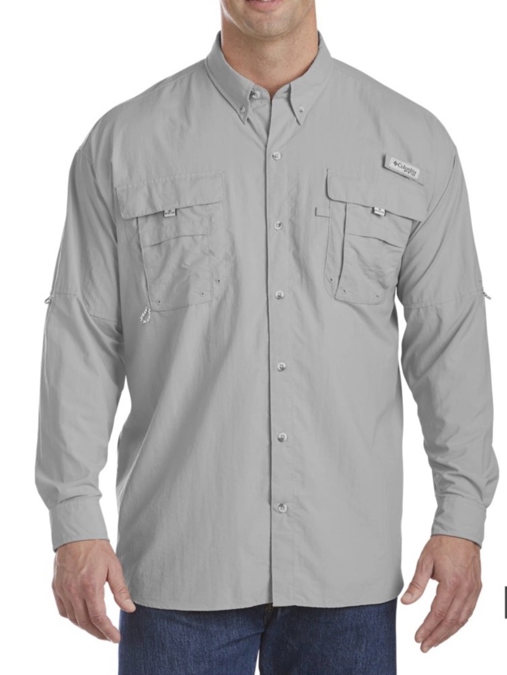 Men's PFG Bahama II Long Sleeve Grey Fishing Shirt with UV Protection. Size XXL